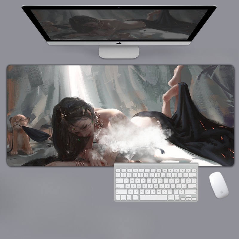 美女性感動漫電競超大遊戲加厚防滑鼠標墊