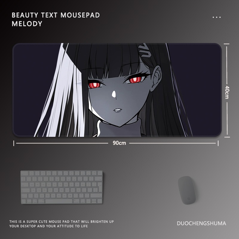 黑色動漫女孩電競超大遊戲加厚防滑鼠標墊