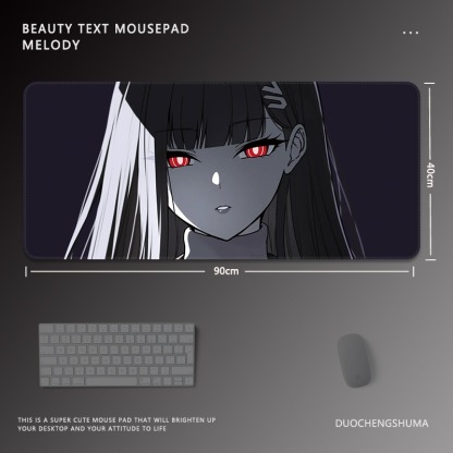 黑色動漫女孩電競超大遊戲加厚防滑鼠標墊