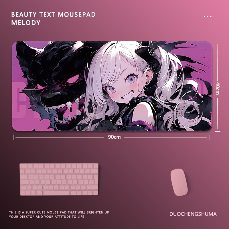 塗鴉黑貓女孩電競超大遊戲加厚防滑鼠標墊
