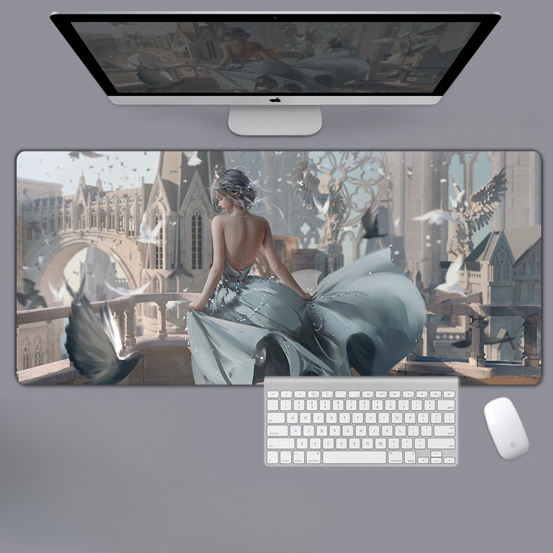 美女性感動漫電競超大遊戲加厚防滑鼠標墊