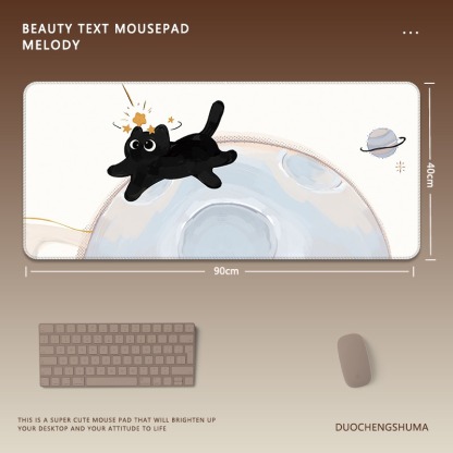 可愛星球小黑猫電競超大遊戲加厚防滑鼠標墊