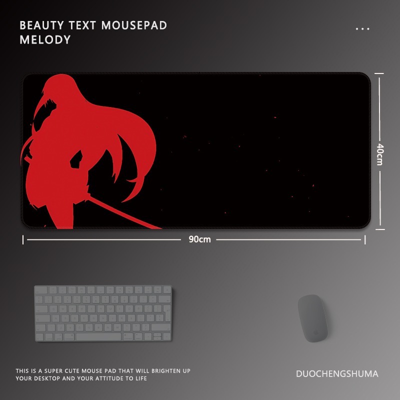 黑色動漫女孩電競超大遊戲加厚防滑鼠標墊