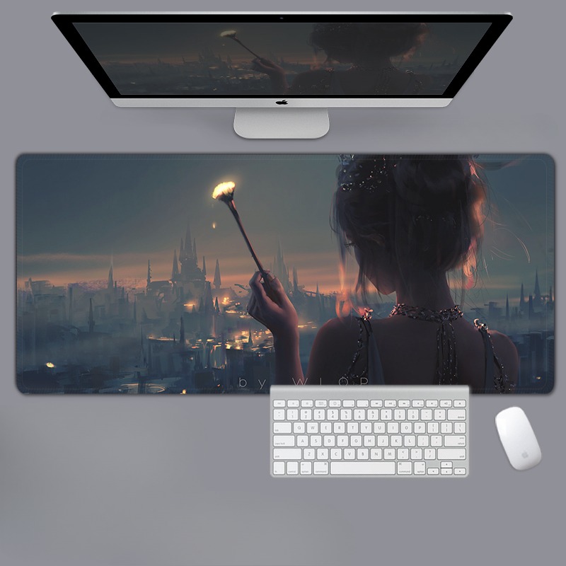 美女性感動漫電競超大遊戲加厚防滑鼠標墊
