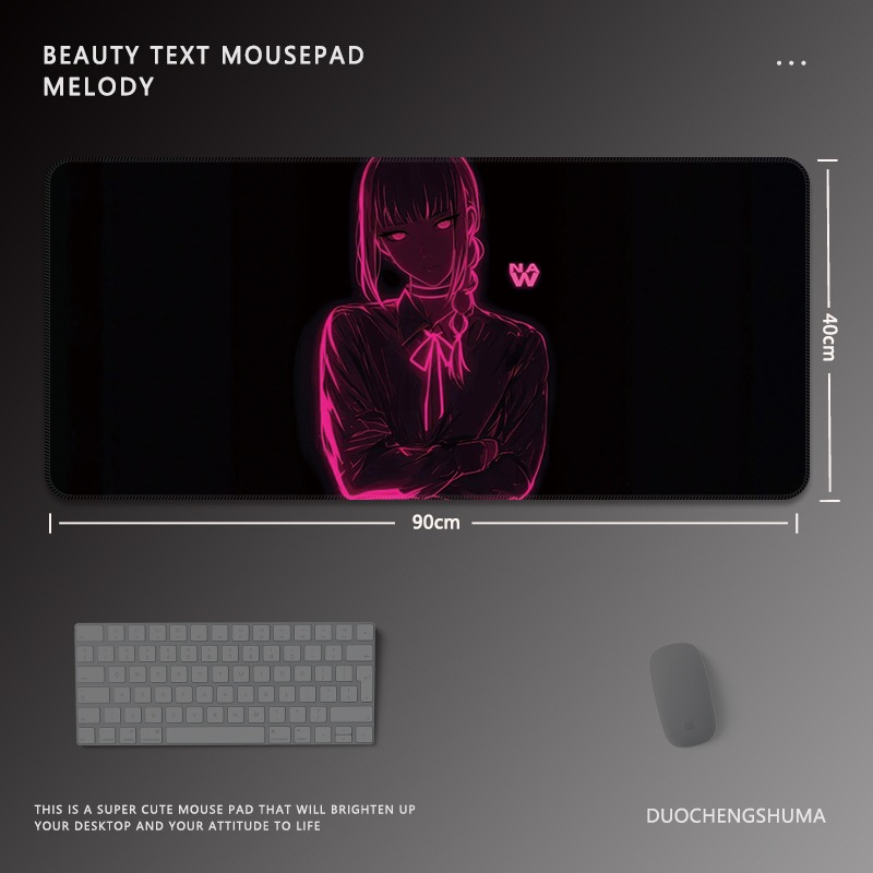 黑色動漫女孩電競超大遊戲加厚防滑鼠標墊