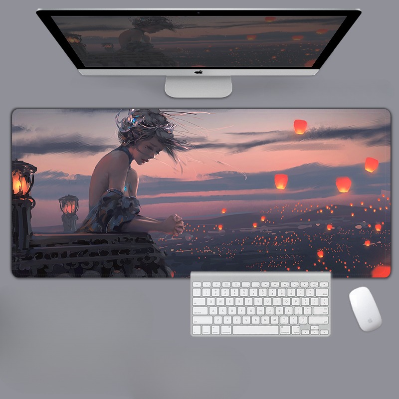 美女性感動漫電競超大遊戲加厚防滑鼠標墊