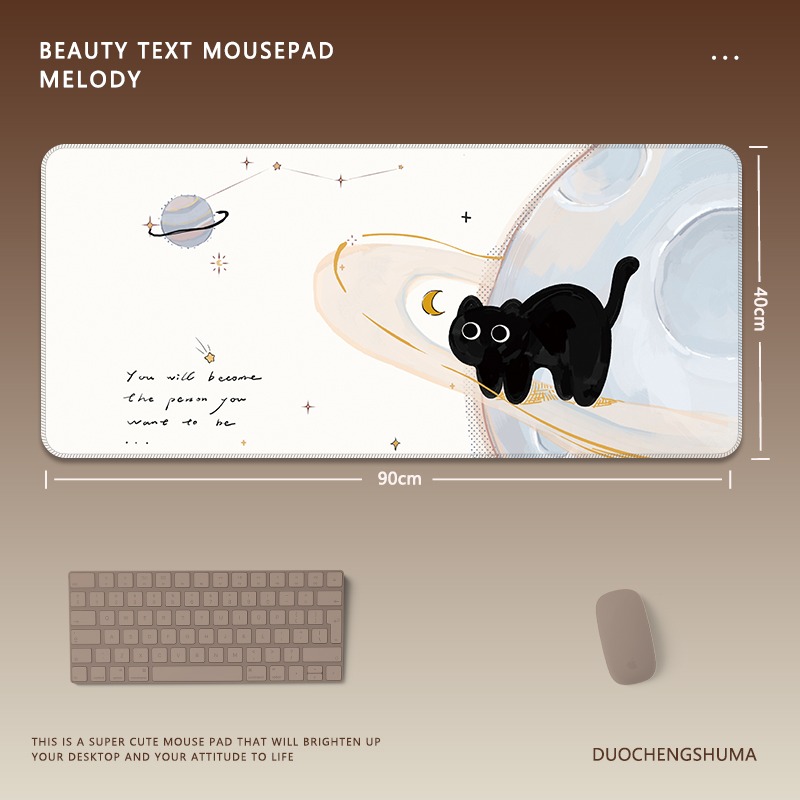 可愛星球小黑猫電競超大遊戲加厚防滑鼠標墊