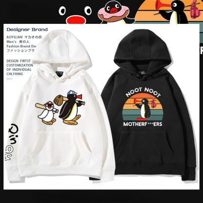 企鵝Pingu 秋冬新款 親子情侶男女連帽衛衣