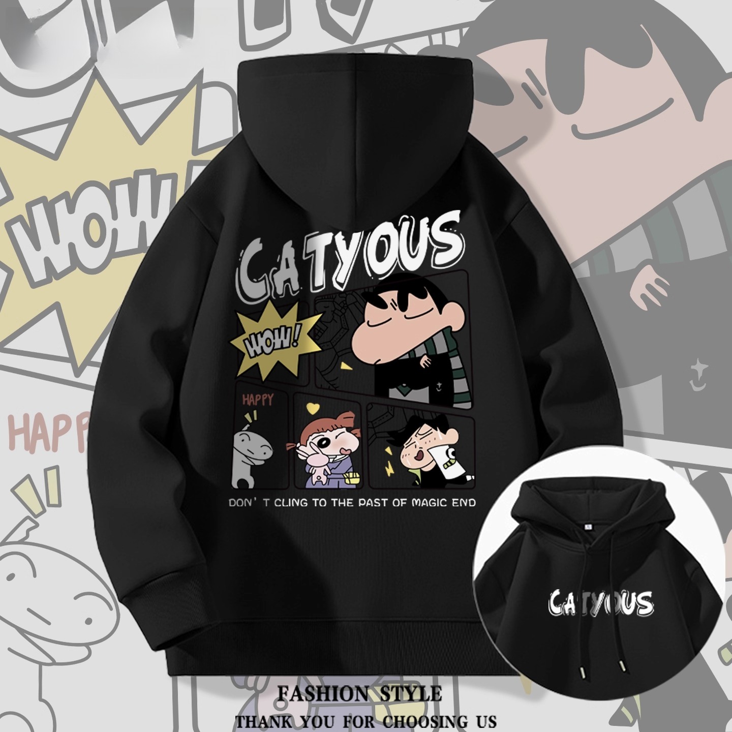 蠟筆小新聯名衛衣2025秋冬新款親子情侶裝連帽衛衣