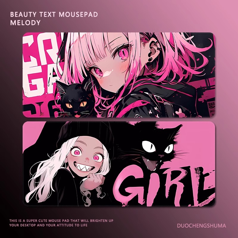 塗鴉黑貓女孩電競超大遊戲加厚防滑鼠標墊