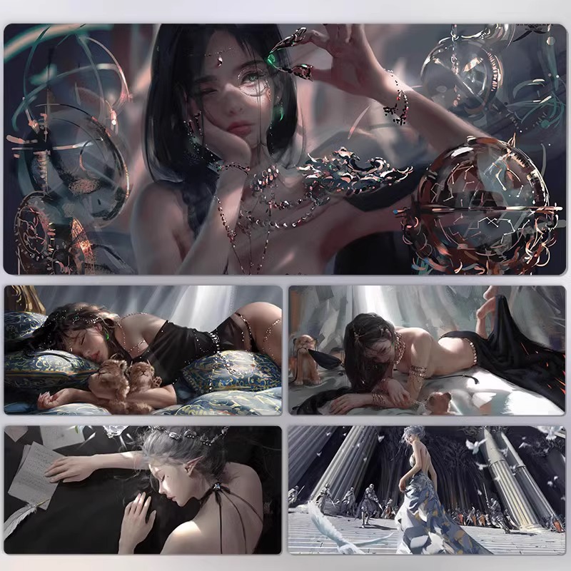 美女性感動漫電競超大遊戲加厚防滑鼠標墊