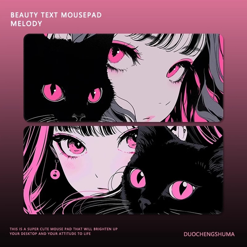 黑貓女孩電競超大遊戲加厚防滑鼠標墊