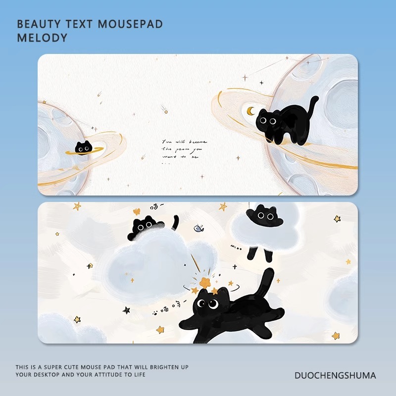 可愛星球小黑猫電競超大遊戲加厚防滑鼠標墊