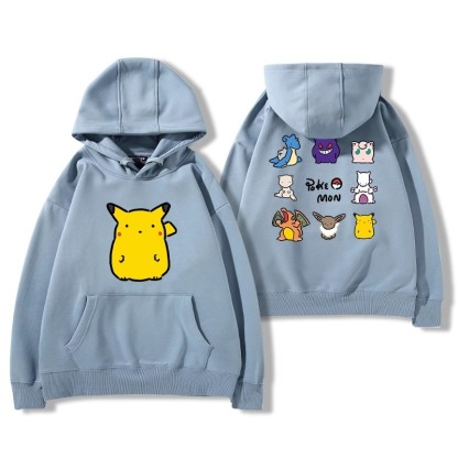 寶可夢聯名衛衣2024秋冬新款親子情侶裝薄絨款連帽衛衣