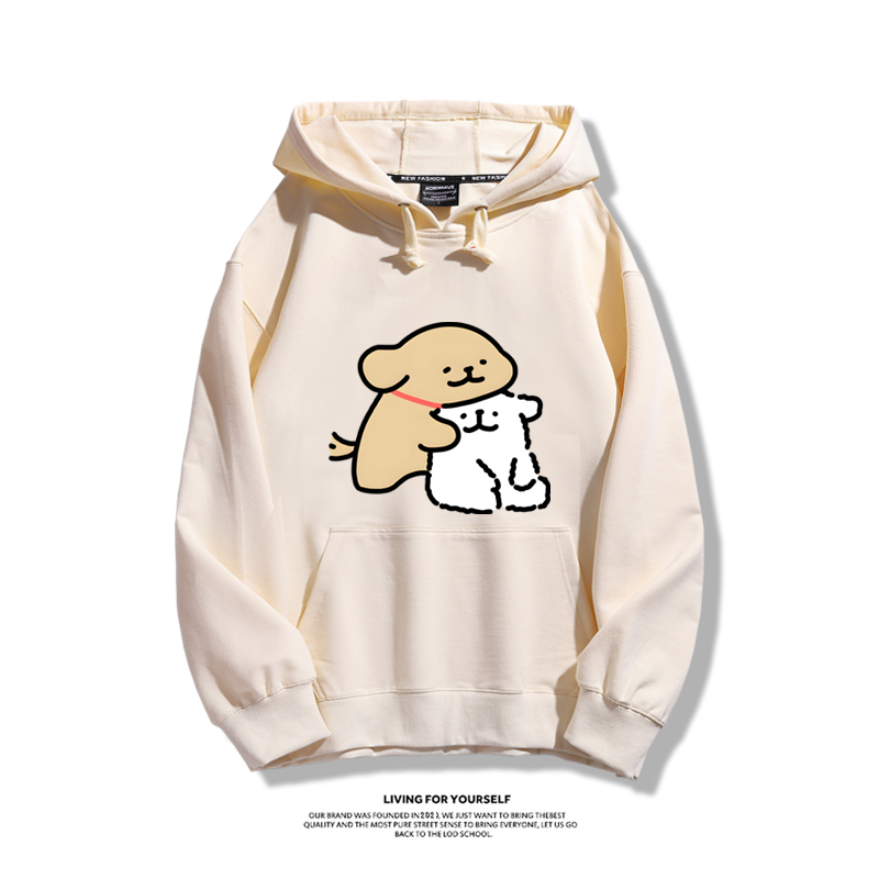 線條小狗聯名衛衣2023秋冬新款親子情侶裝薄絨款連帽衛衣