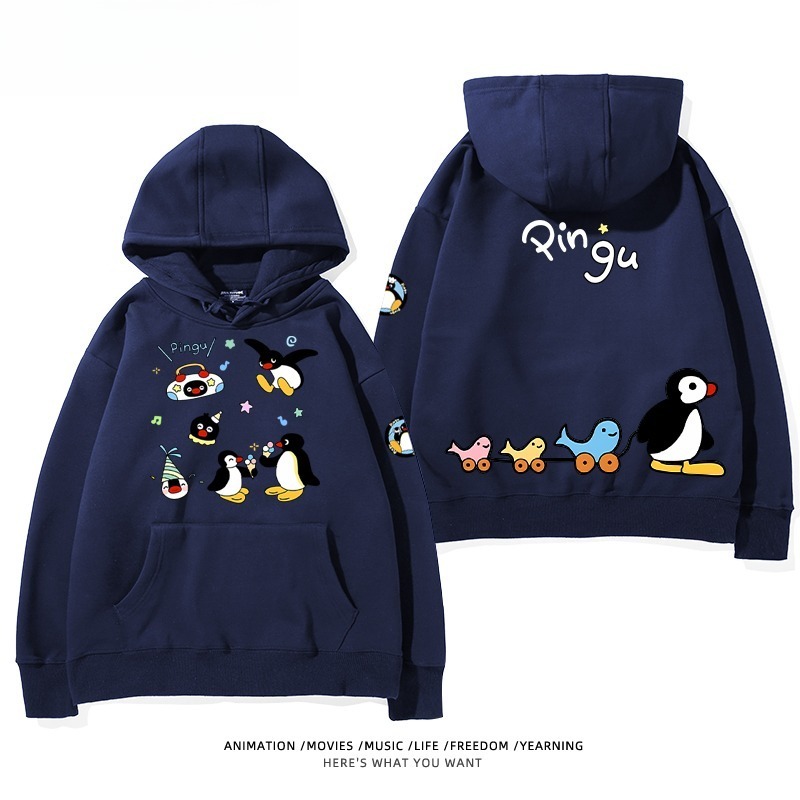 企鵝Pingu 秋冬新款 親子情侶男女連帽衛衣