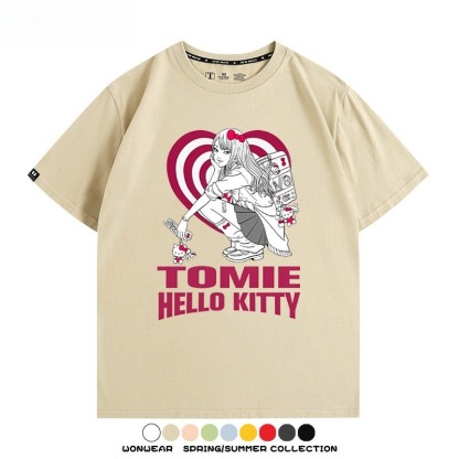 伊藤潤二X三麗鷗富江Hello kitty周邊 印花短袖T恤