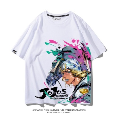 JOJO的奇妙冒險飆馬野郎周邊 男女同款親子情侶 印花短袖T恤