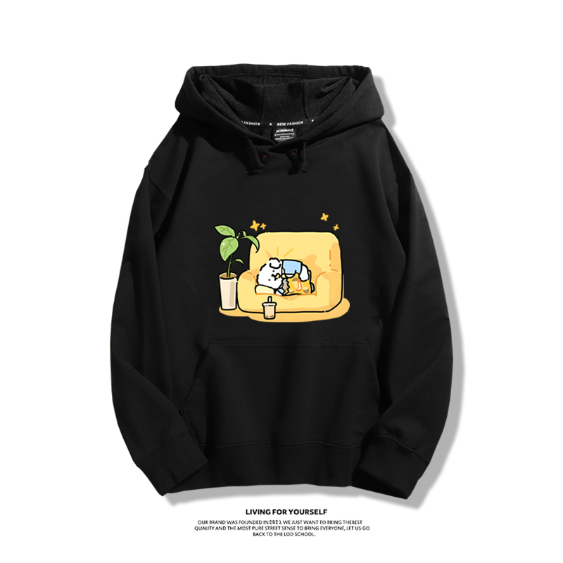 線條小狗聯名衛衣2023秋冬新款親子情侶裝薄絨款連帽衛衣