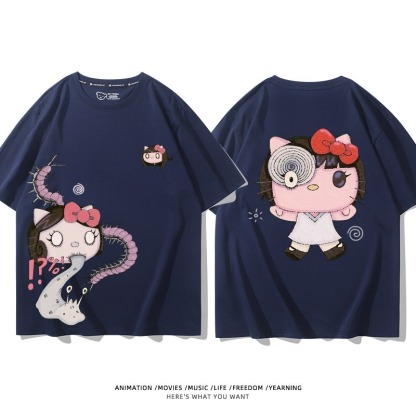 伊藤潤二X三麗鷗富江Hello kitty周邊 印花短袖T恤