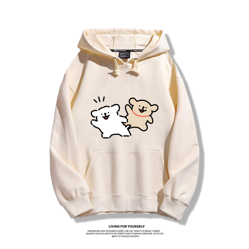 線條小狗手繪聯名衛衣2023秋冬新款親子情侶裝薄絨款連帽衛衣