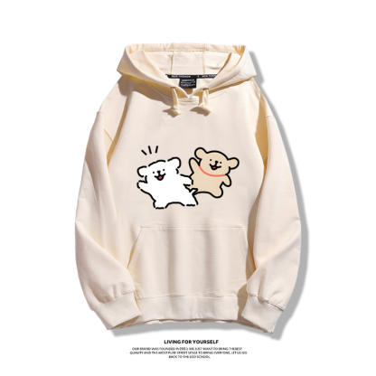 線條小狗手繪聯名衛衣2023秋冬新款親子情侶裝薄絨款連帽衛衣