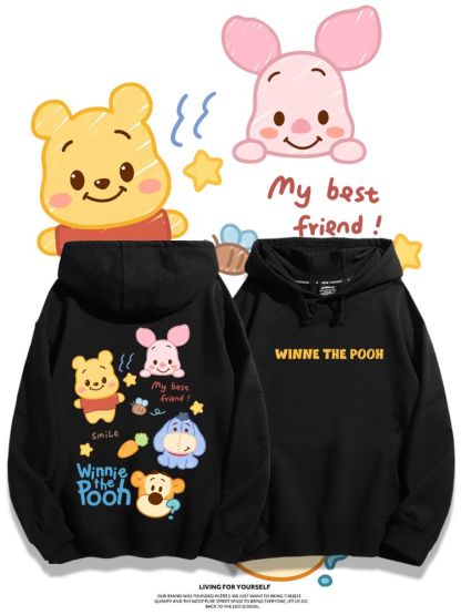 維尼熊聯名衛衣2023秋冬新款親子情侶裝薄絨款連帽衛衣