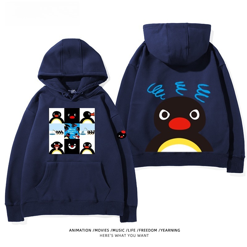 企鵝Pingu 秋冬新款 親子情侶男女連帽衛衣