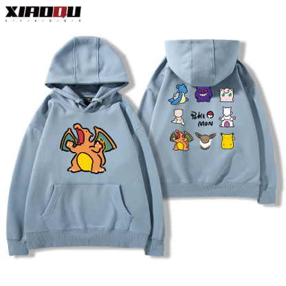 寶可夢聯名衛衣2024秋冬新款親子情侶裝薄絨款連帽衛衣
