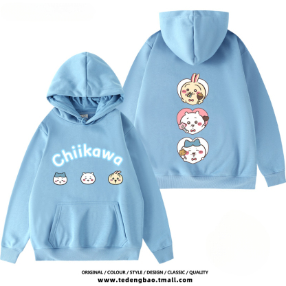 chiikawa 聯名衛衣2024秋冬新款親子情侶裝薄絨款連帽衛衣