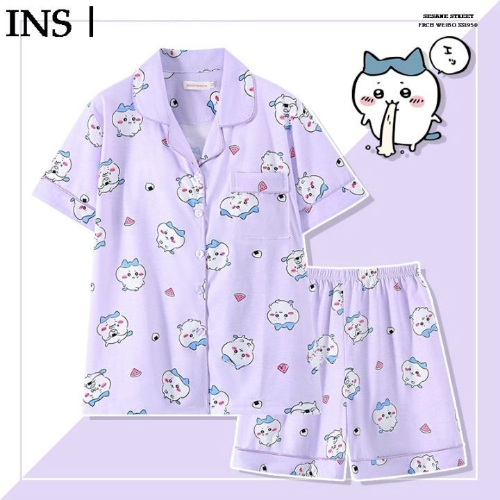 日系吉伊卡哇chiikawa睡衣女短袖T恤夏季純棉可愛烏薩奇家居服