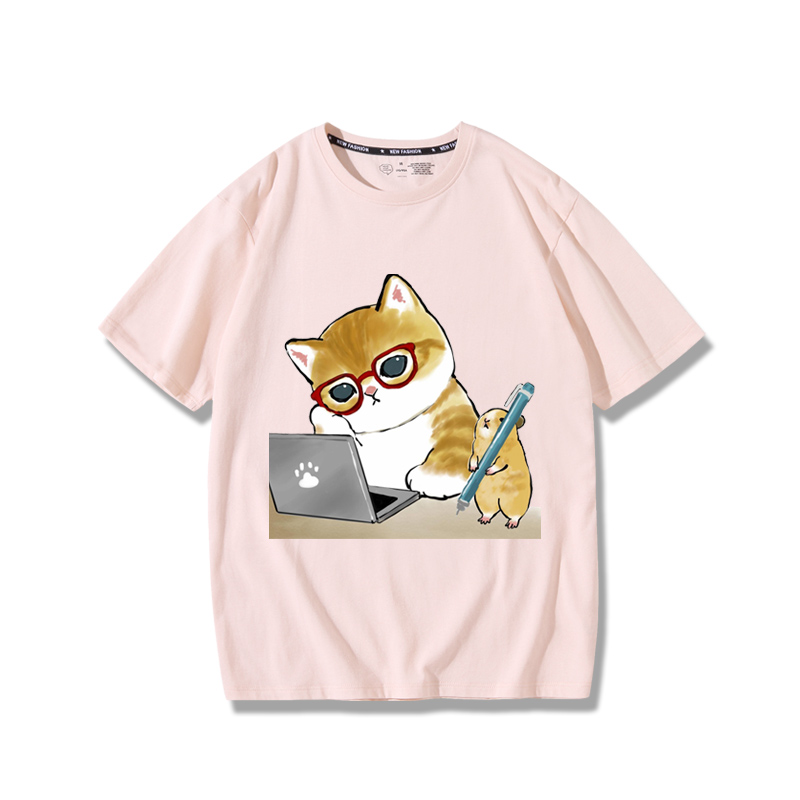 上班族貓咪2024親子情侶男女同款 純棉T恤