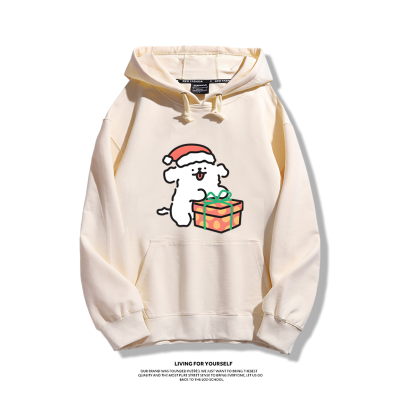 線條小狗聯名衛衣2023秋冬新款親子情侶裝薄絨款連帽衛衣