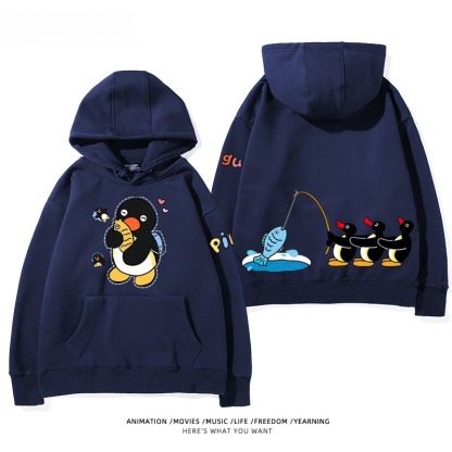 企鵝Pingu 秋冬新款 親子情侶男女連帽衛衣