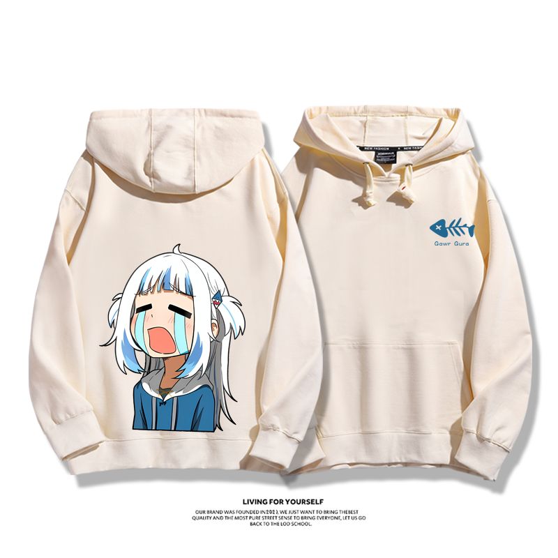 Gawr Gura聯名衛衣2023秋冬新款親子情侶裝薄絨款連帽衛衣