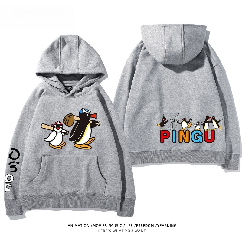 企鵝Pingu 秋冬新款 親子情侶男女連帽衛衣