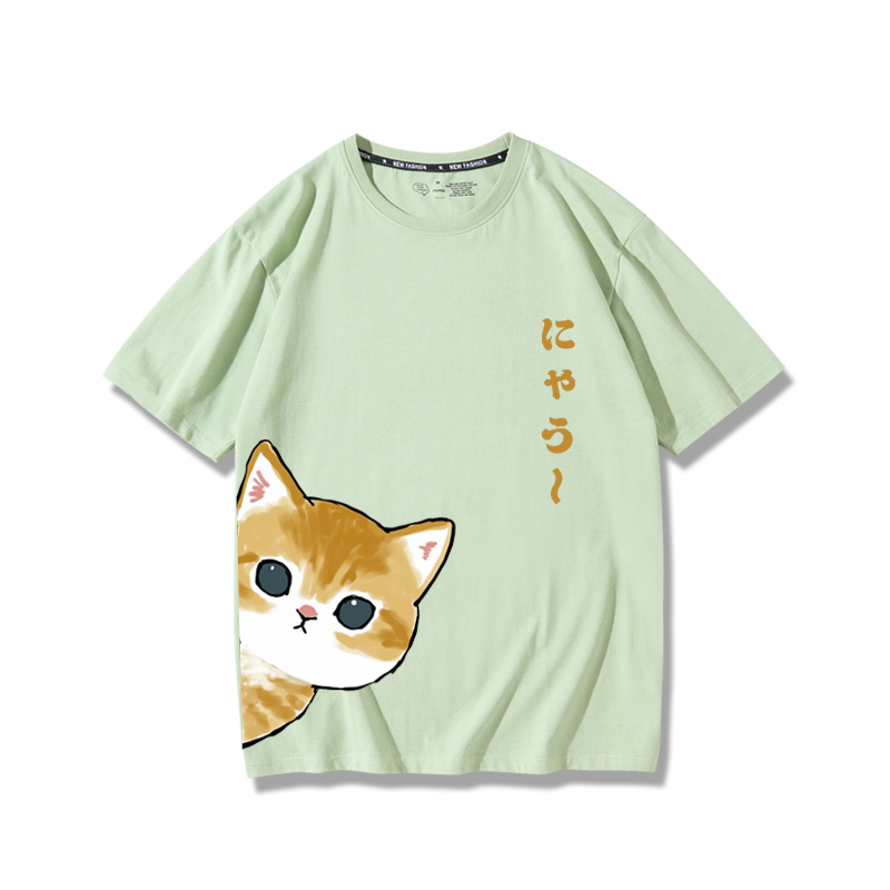 可愛貓咪探頭2024親子情侶男女同款 純棉T恤