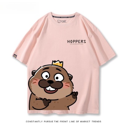 河狸世界 2026親子情侶男女同款 印花短袖T恤