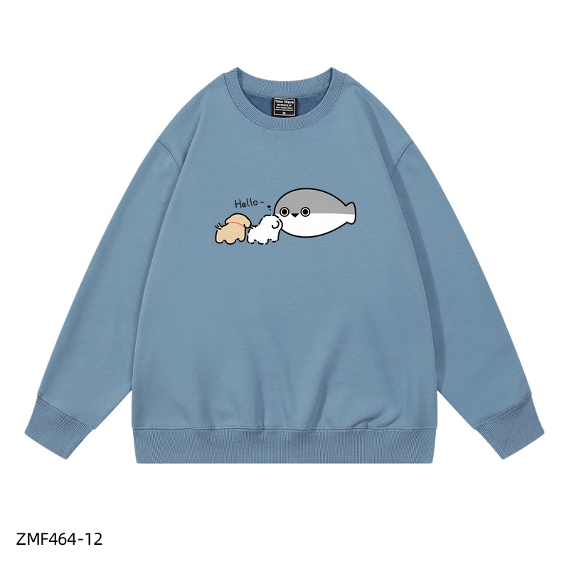 線條小狗X薩卡班聯名衛衣2024秋冬新款親子情侶裝薄絨款連帽衛衣