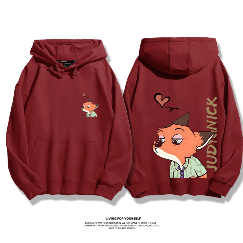 瘋狂動物城聯名衛衣2023秋冬新款親子情侶裝薄絨款連帽衛衣