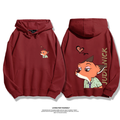 瘋狂動物城聯名衛衣2023秋冬新款親子情侶裝薄絨款連帽衛衣