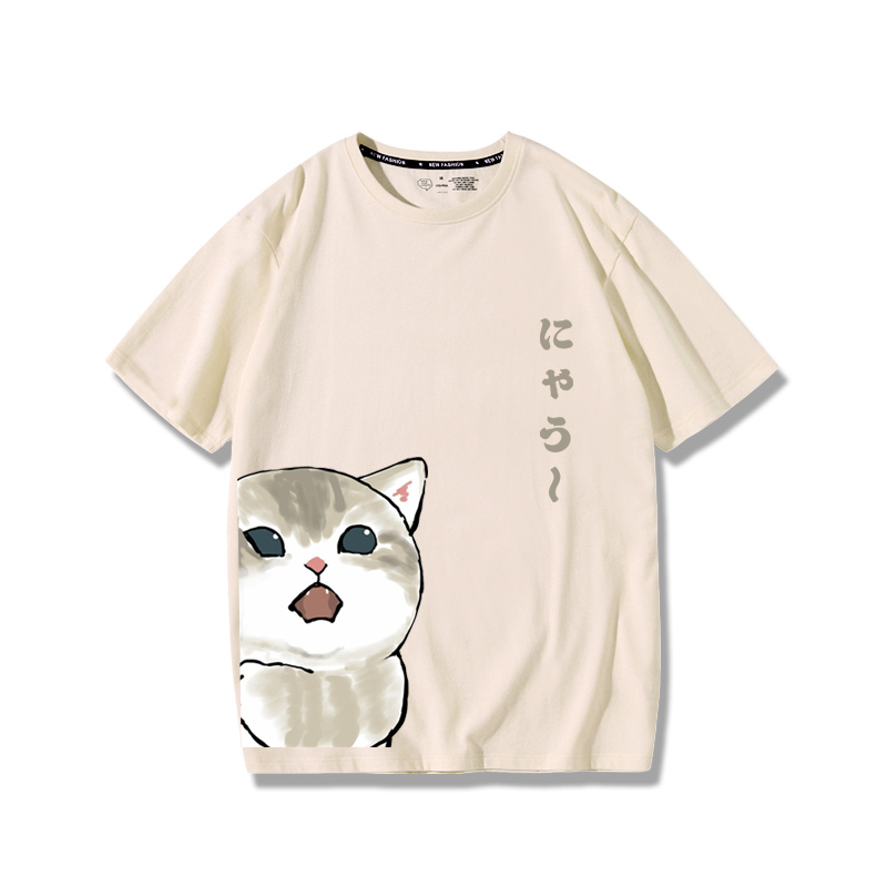 可愛貓咪探頭2024親子情侶男女同款 純棉T恤