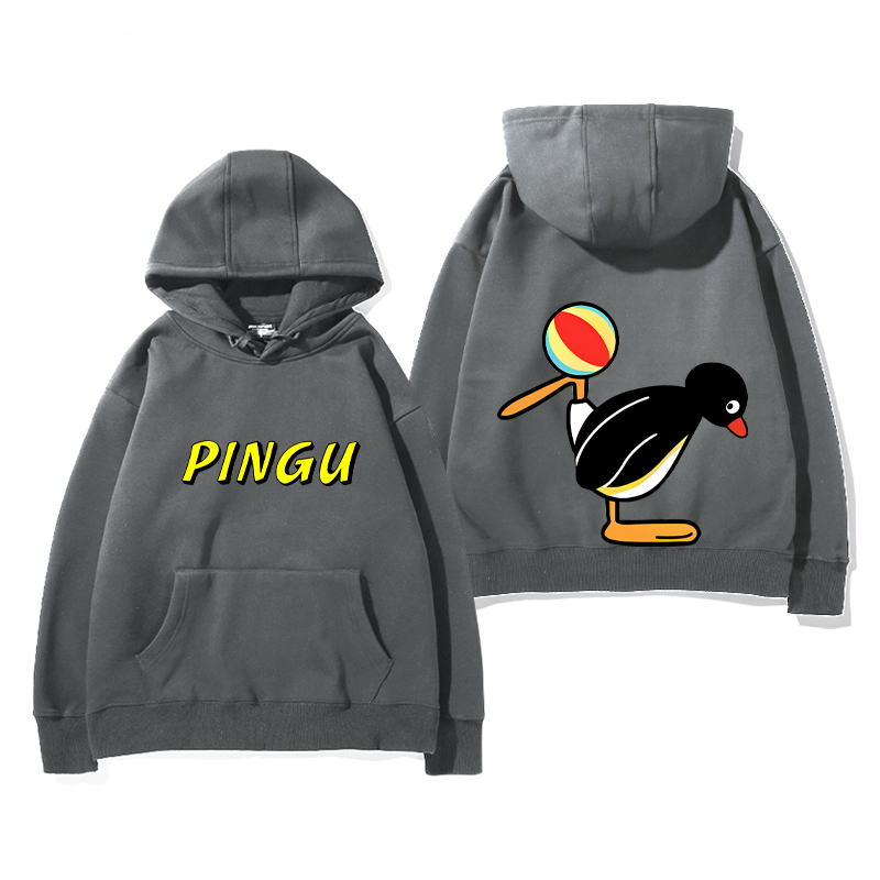 企鵝家族PINGU 聯名衛衣2024秋冬新款親子情侶裝薄絨款連帽衛衣