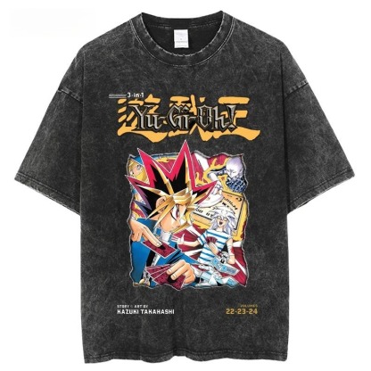 遊戲王水洗做舊  印花水洗短袖