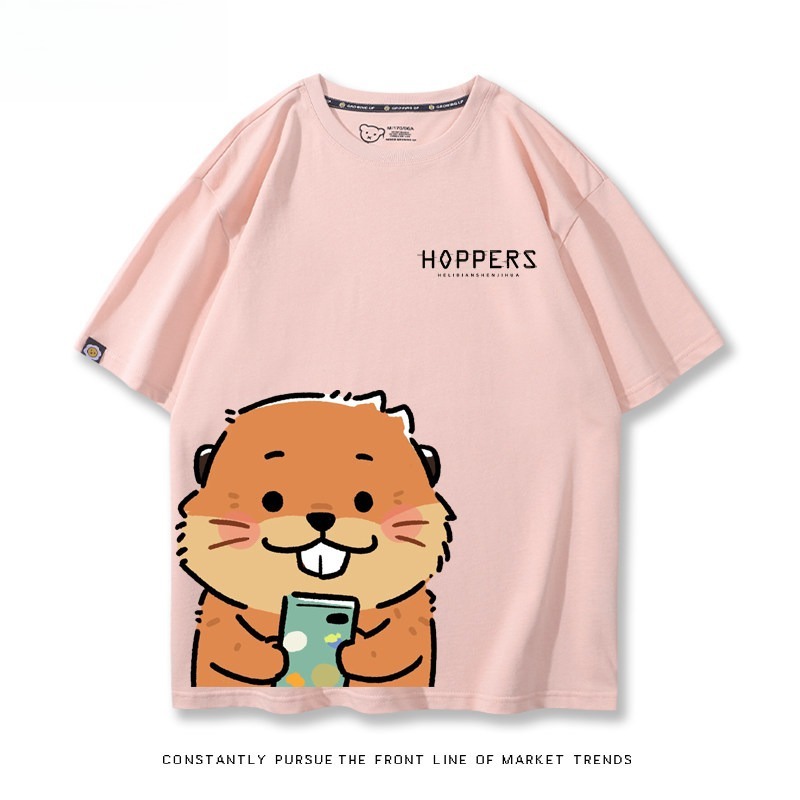 河狸世界 2026親子情侶男女同款 印花短袖T恤