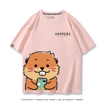 河狸世界 2026親子情侶男女同款 印花短袖T恤