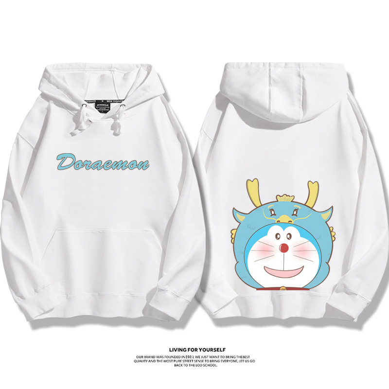 叮當貓聯名龍年衛衣2024秋冬新款親子情侶裝薄絨款連帽衛衣