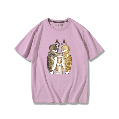 擠地鐵貓咪2024親子情侶男女同款 純棉T恤