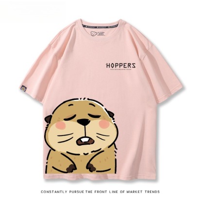 河狸世界 2026親子情侶男女同款 印花短袖T恤