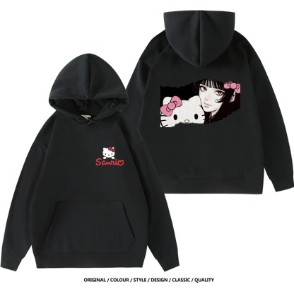 伊藤潤二聯名富江Kitty貓衛衣新款 親子情侶裝連帽衛衣